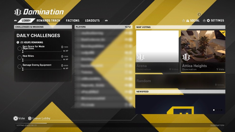 XDefiant Lobby Screengrab showing map voting options