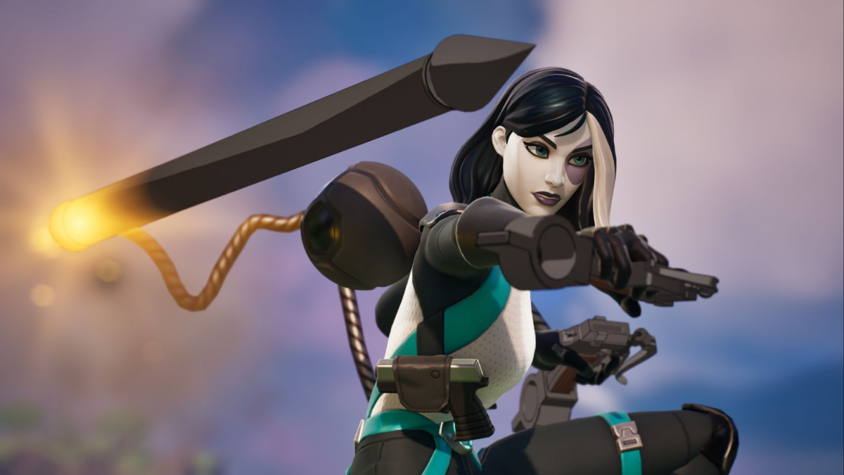 Domino using the Thunder Spear in Fortnite.