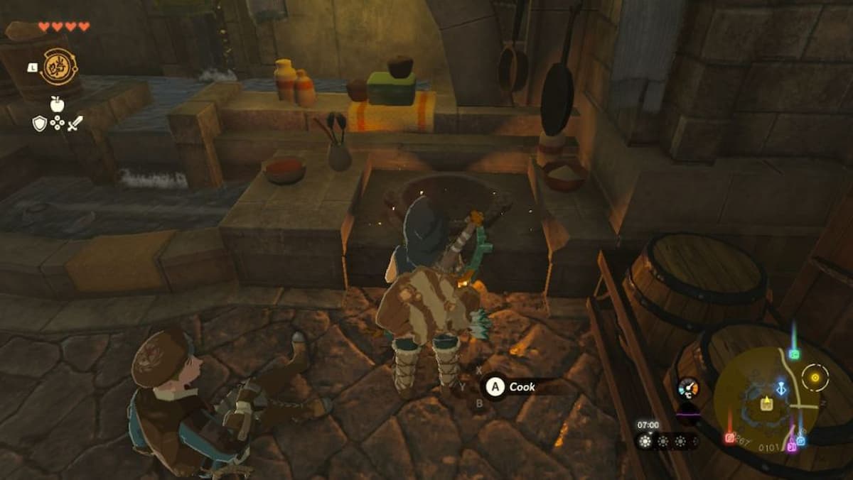 Link cooking in Zelda: TOTK