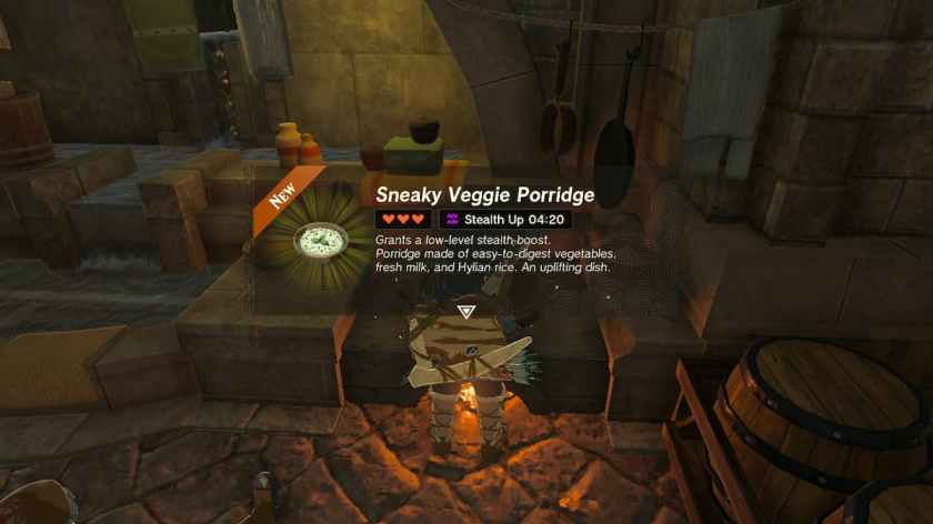 Link cooking Sneaky Veggie Porridge with Blue Nightshade ingredient in TOTK