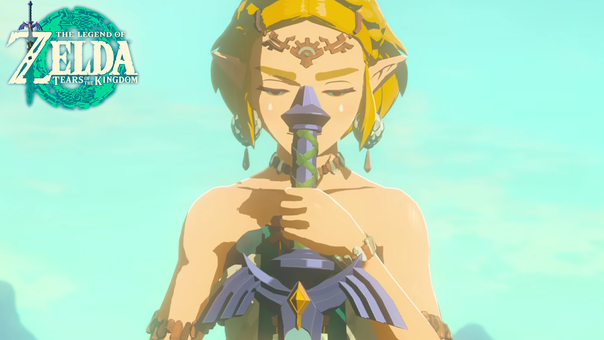 Zelda holding the Master Sword in Tears of the Kingdom