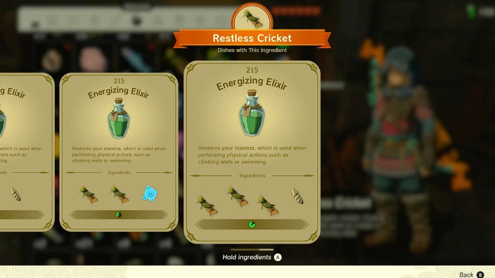 Zelda TOTK Energizing Elixir recipe.