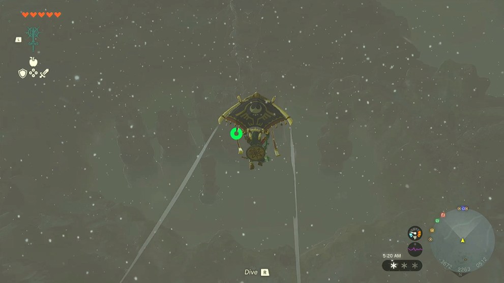 Link is gliding toward Rito Village in Zelda TOTK.