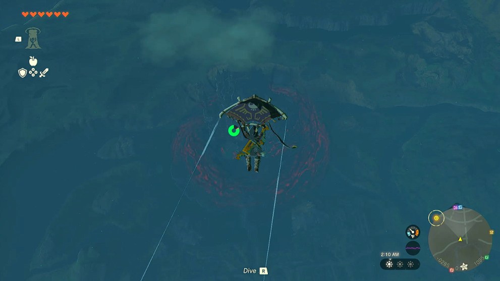 Zelda TOTK Link flying toward Hyrule Castle. 