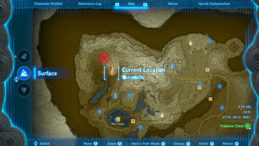 North Biron Snowself Cave location in Zelda TOTK.