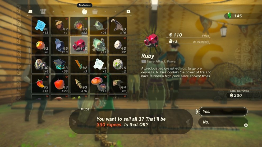 tears of the kingdom selling items rupees