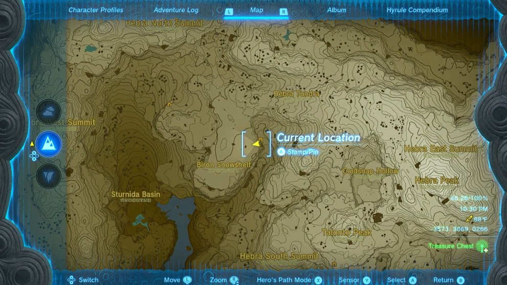 East Biron Snowshelf Cave Location in Zelda TOTK.