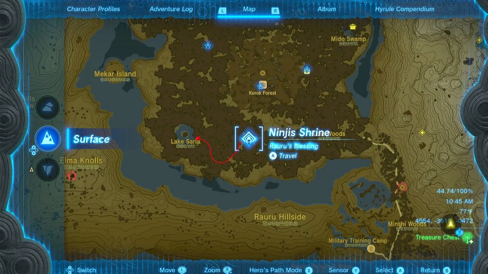 Lake Saria Location in Zelda TOTK.