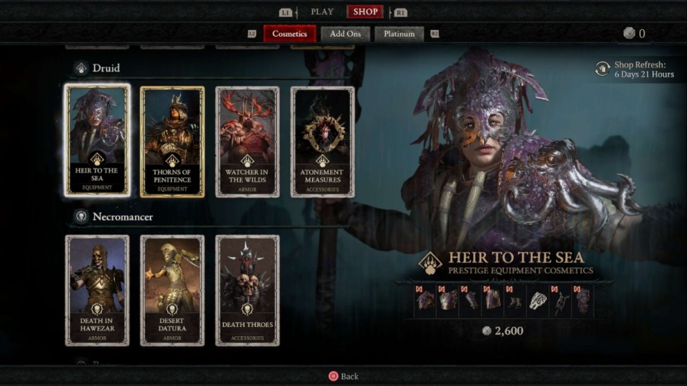 Cosmetics tab in Diablo 4